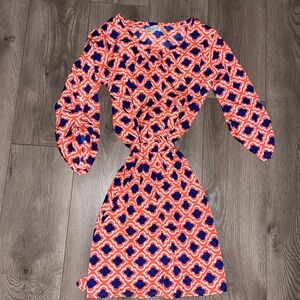 Geometric Print Dress in Red and Blue